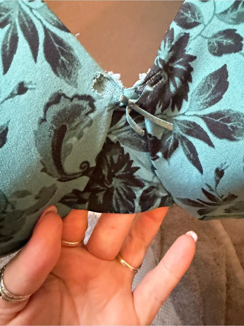 Cacique Teal Plunge Bra with Black Floral Jacquard
